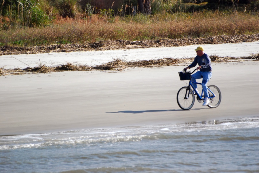 DSC_4716a.jpg - Wednesday afternoon we went down to the south end of the island and boarded a boat to see some dolphins.  As we headed out to sea we passed this fellow who looked like he was having a great time.  I didn't bring my bike on this trip like I did last year and I kind of missed it (especially after walking five or six miles on Pinckney Island that morning).