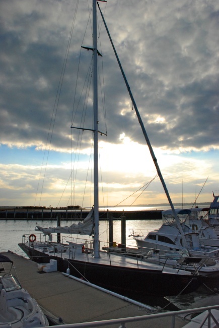 DSC_4788a.jpg - Two slips down from where our boat was docked was the Stars and Stripes, winner of the 1988 America's Cup.