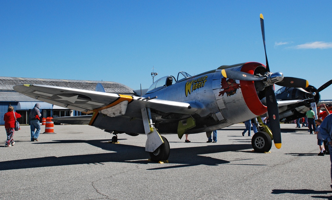 DSC_6412a.jpg - At the other end of the tarmac from the static displays was a roped off area for the planes that would be performing in the afternoon.  This Republic P-47D Thunderbolt was a massive fighter by WWII standards.